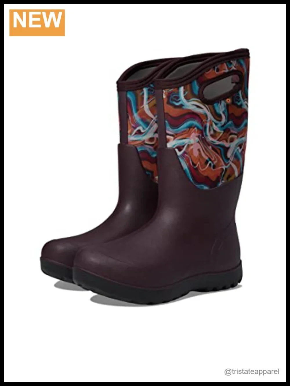 Waterproof Insulated Snow Boots Mid-Calf Rubber Pull-On Winter Boots